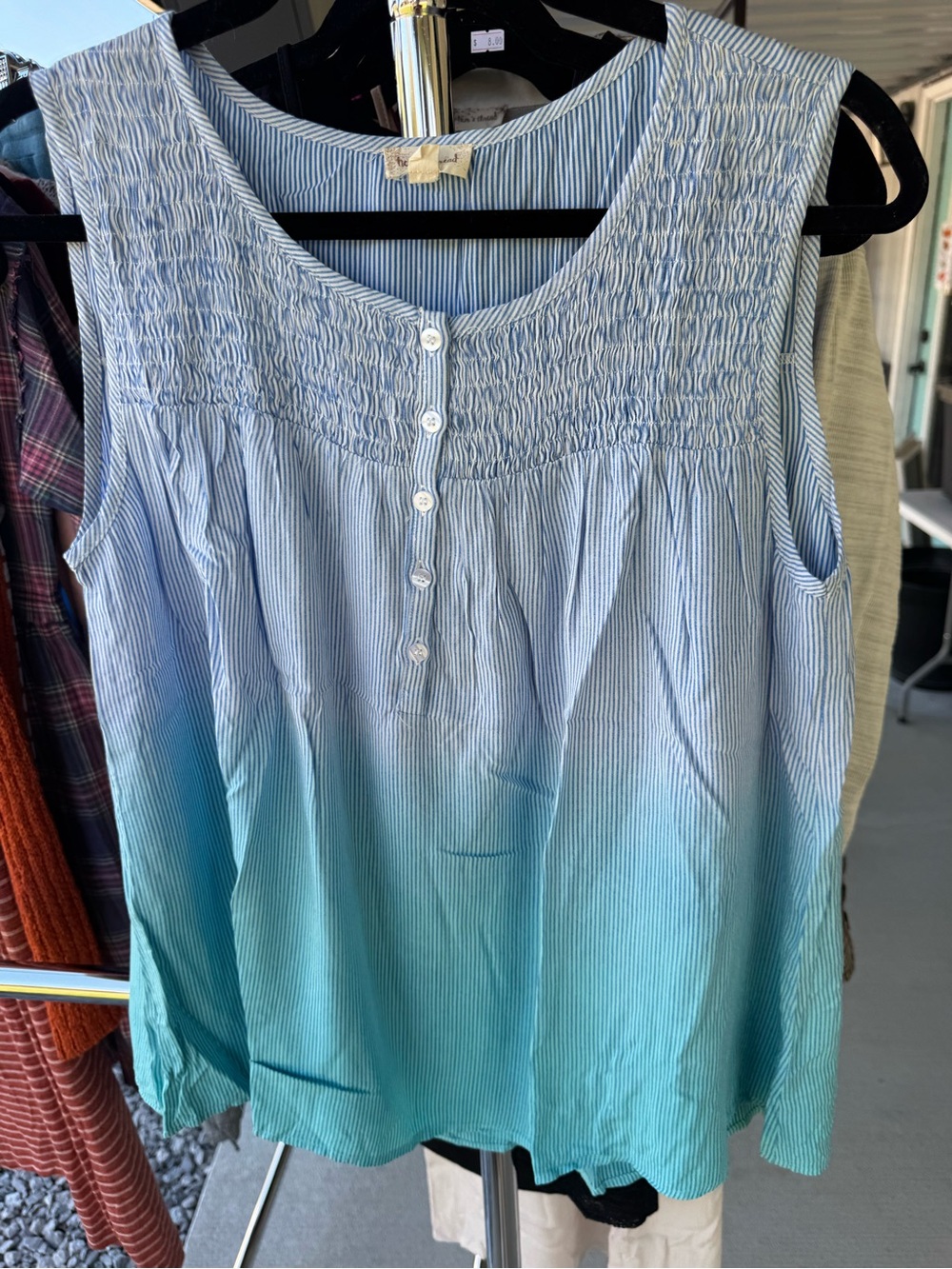 Hem & Thread Blue to Teal Ombre Smocked Yoke Tank
